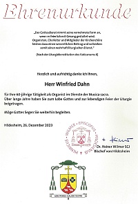 Winfried Dahn begeht 60-jhriges Jubilum im Orgeldienst